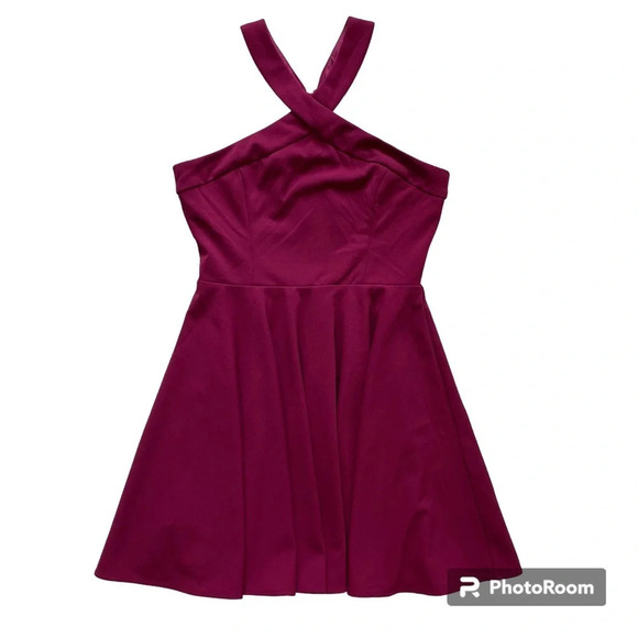 LULU’S Magenta Fit & Flare Sleeveless Halter Mini Dress Size M - Picture 2 of 13